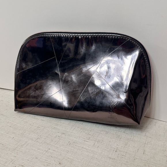 YSL Beauté Metallic Mirrored Cosmetic Bag | Yves Saint Laurent Travel Pouch - Picture 1 of 10